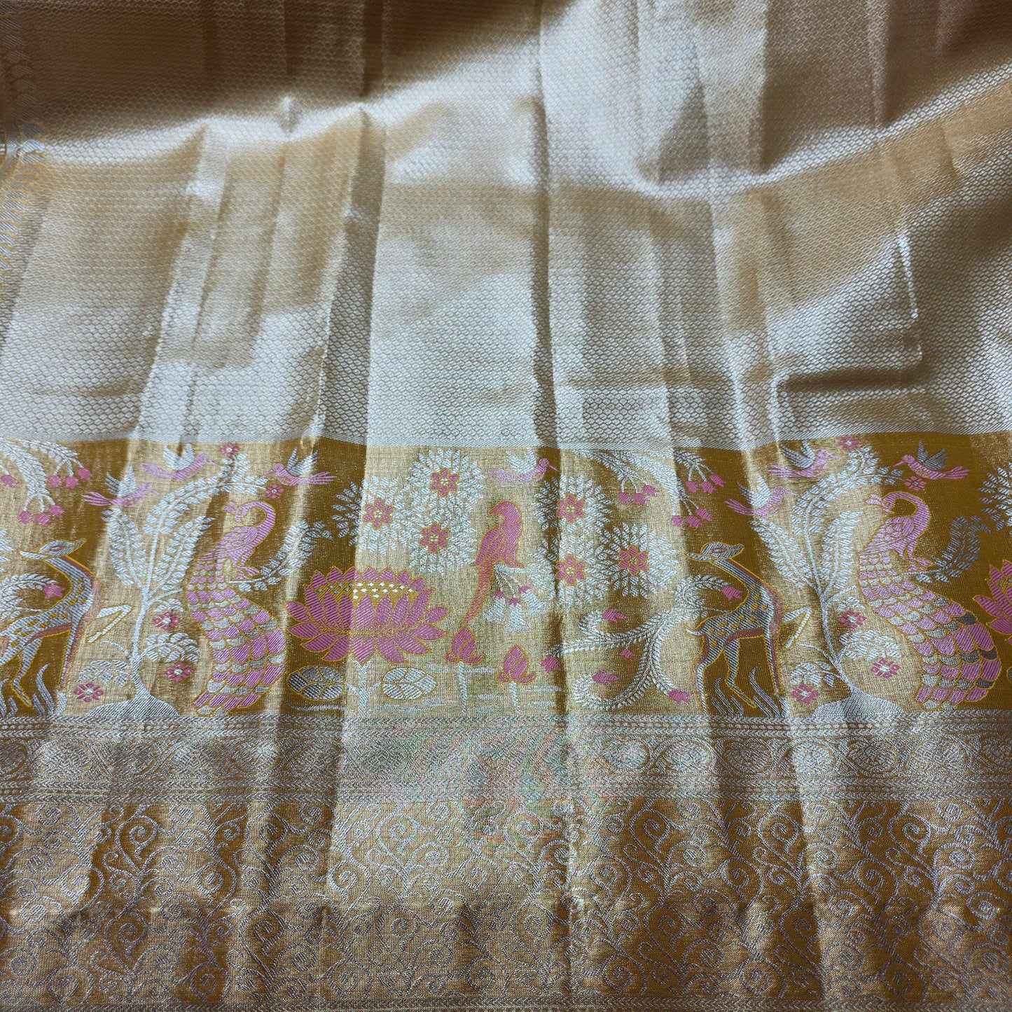 Gold and peach silk saree
