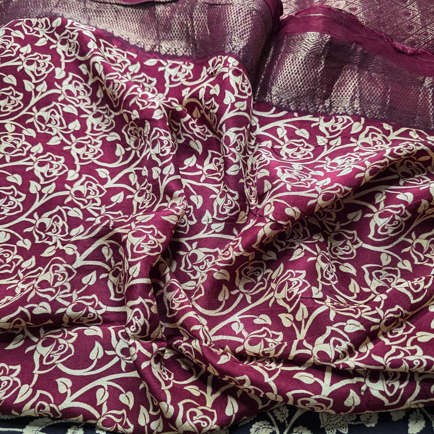 Premium Dola Crepe with Kanchi Boarder - Kalamkari Print