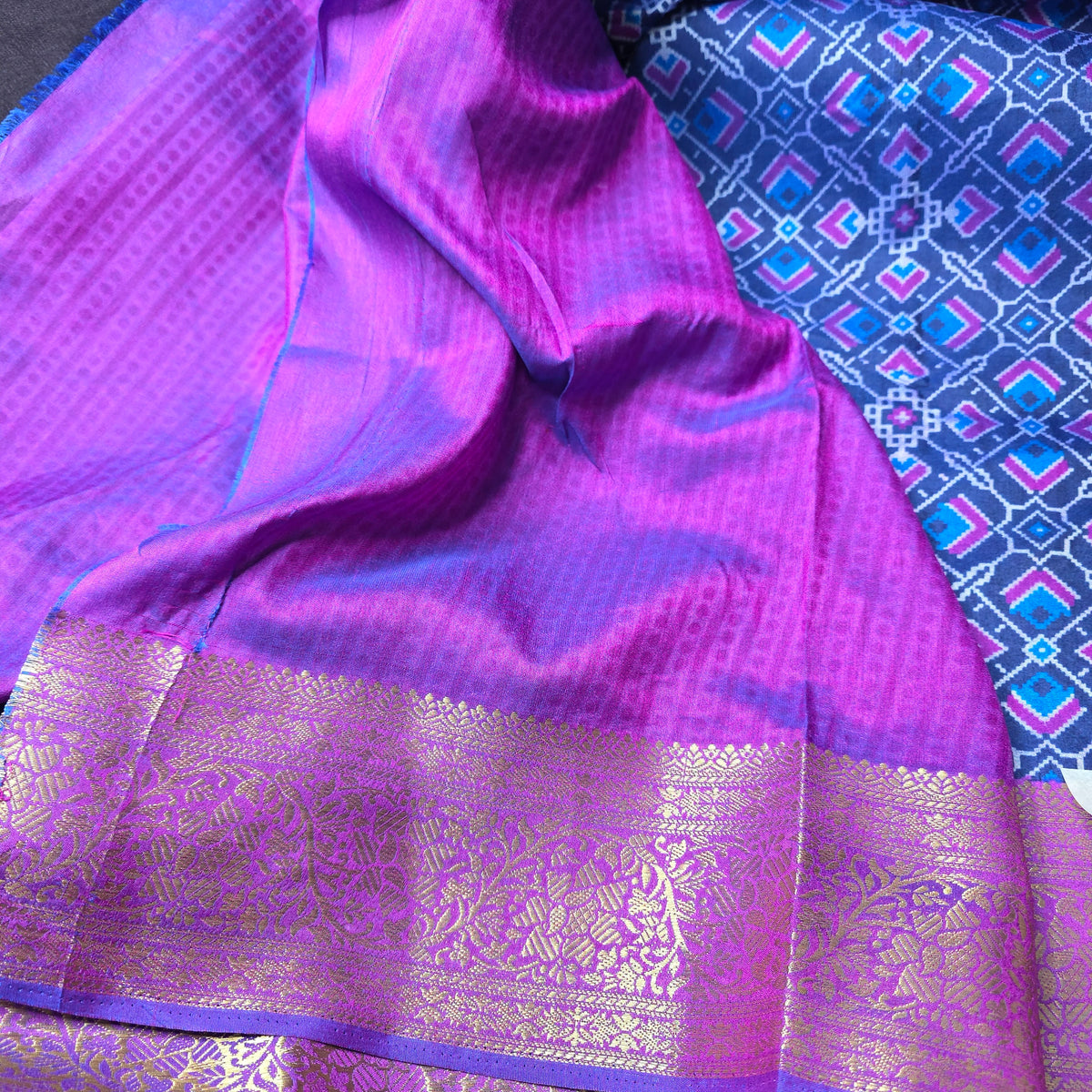 Patola Silk Saree - Blue Shade