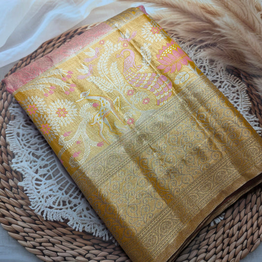 Gold and peach silk saree