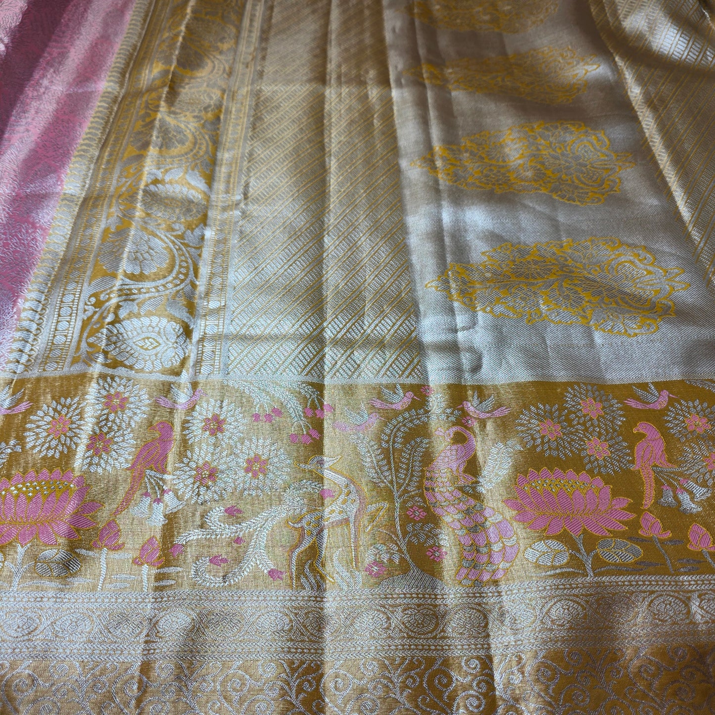 Gold and peach silk saree