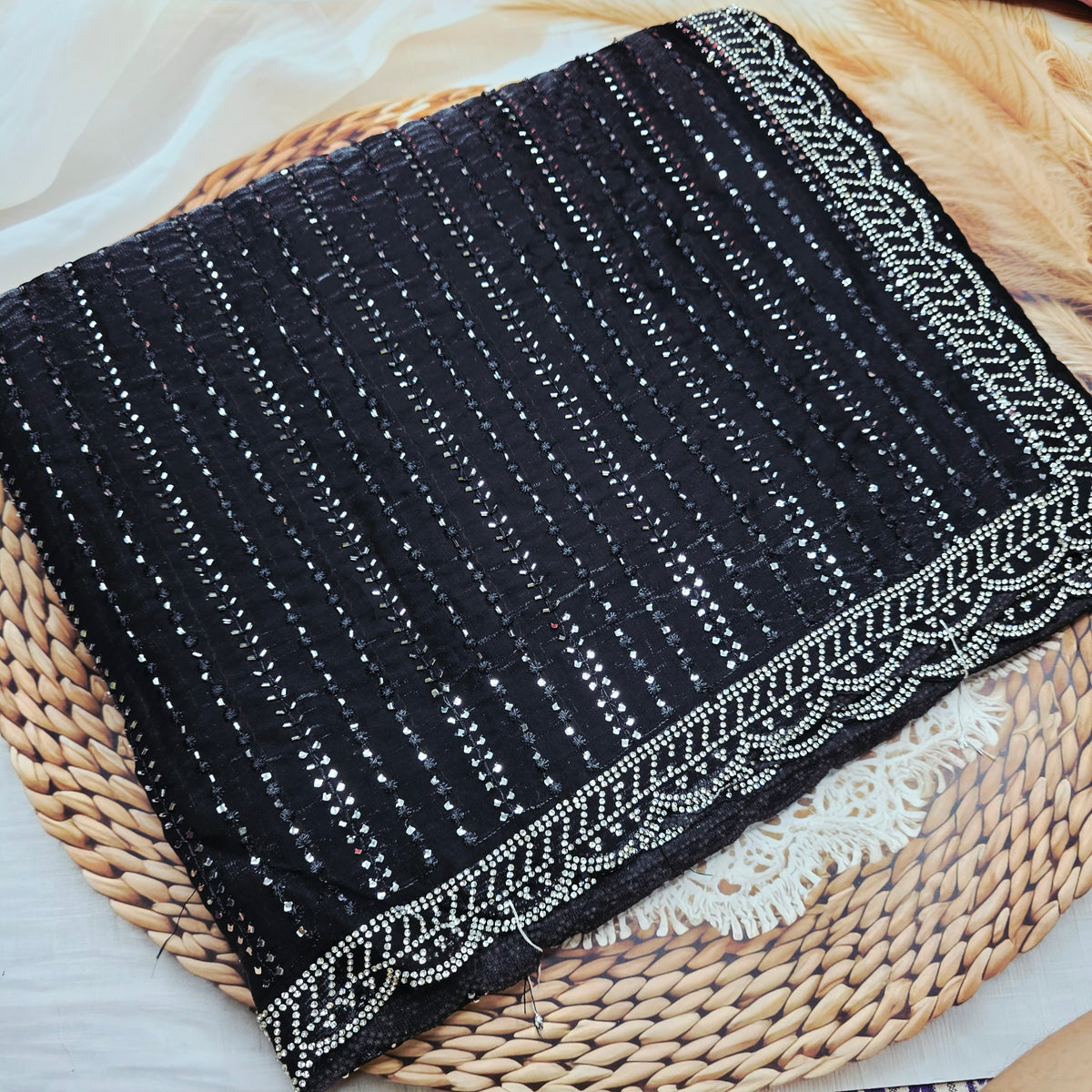 Black Organza Sequin Saree - Party wear