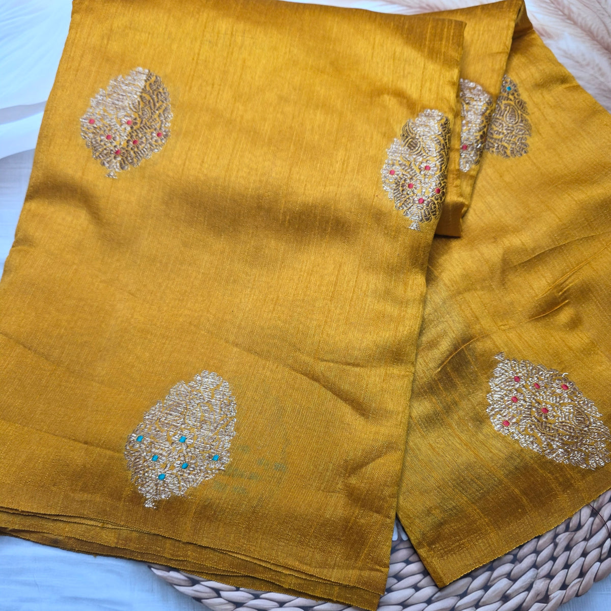 Pure Handloom Matka Silk - Mustard Yellow with Brown contrast