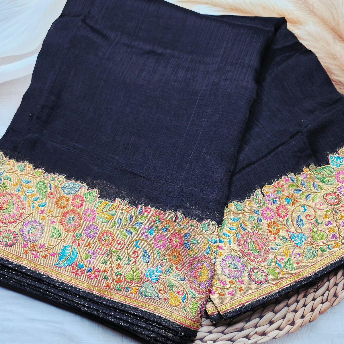 Pure Tussar Silk - Plain Black