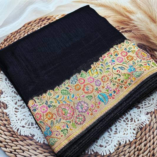 Pure Tussar Silk - Plain Black