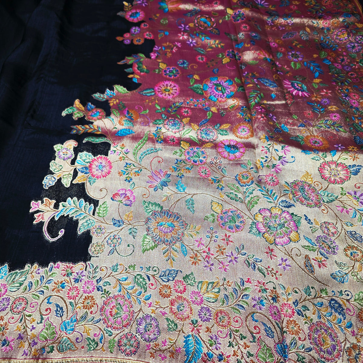 Pure Tussar Silk - Plain Black