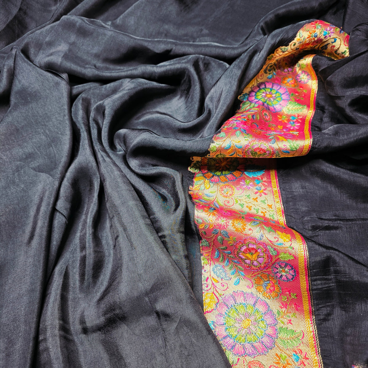 Pure Tussar Silk - Plain Black