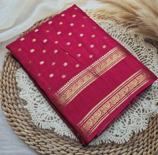 Viscose Crepe Silk - Rani Pink with small gold zari buttas