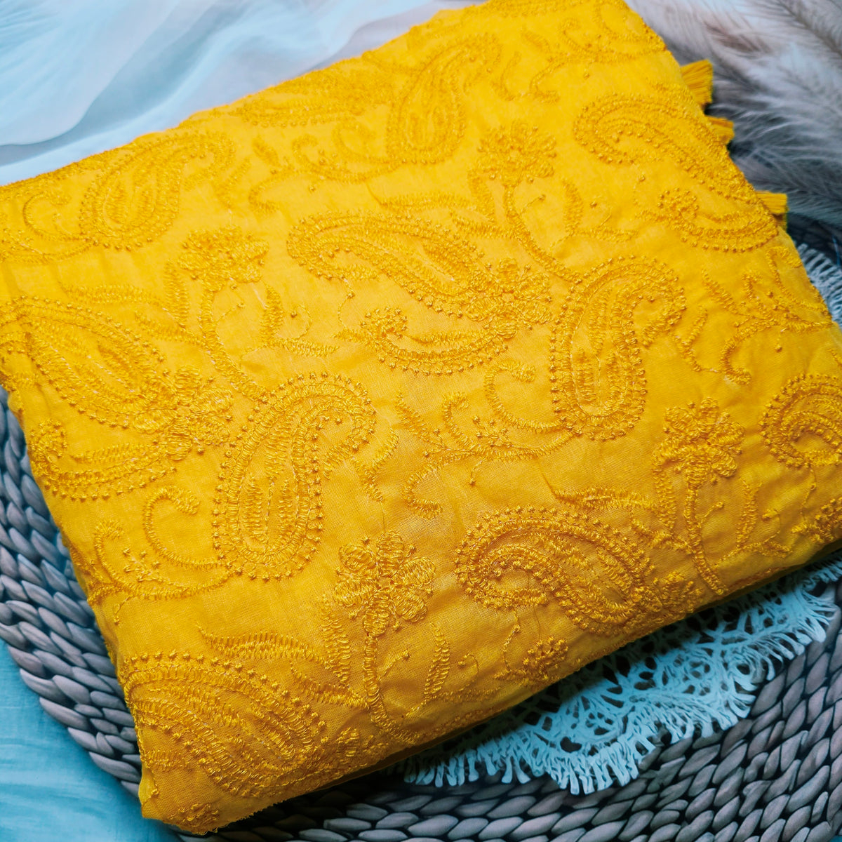 Sunshine Yellow Pure Mul Cotton Chikankari