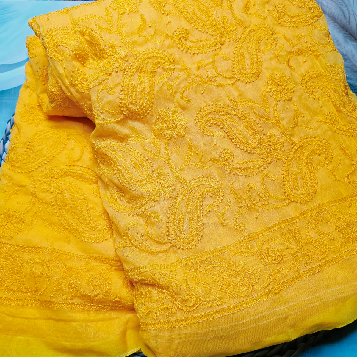 Sunshine Yellow Pure Mul Cotton Chikankari