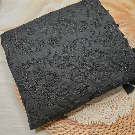 Black Pure Mul Cotton Chikankari saree