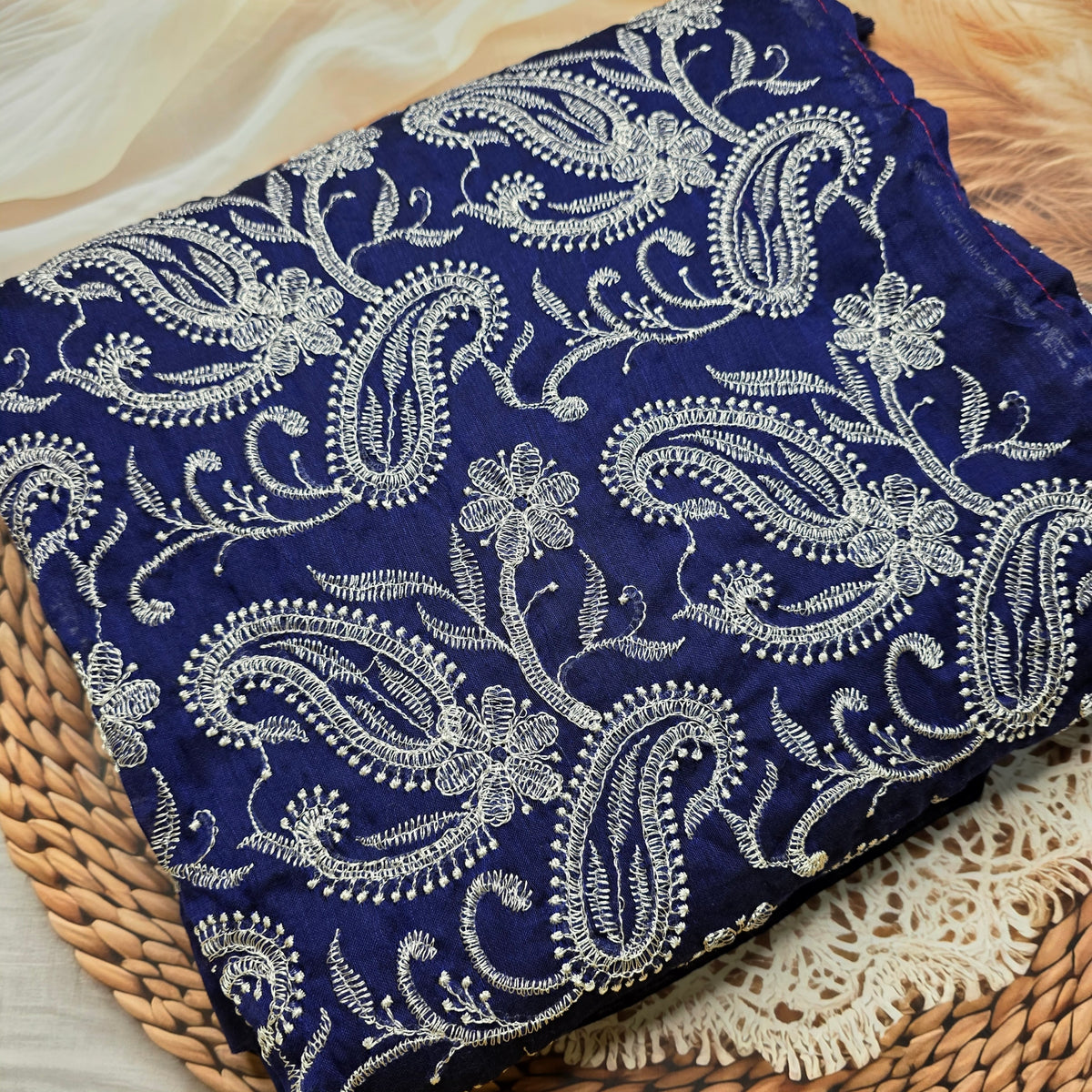 Navy blue Pure Mul Cotton Chikankari saree