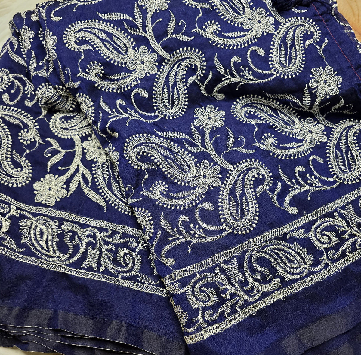 Navy blue Pure Mul Cotton Chikankari saree