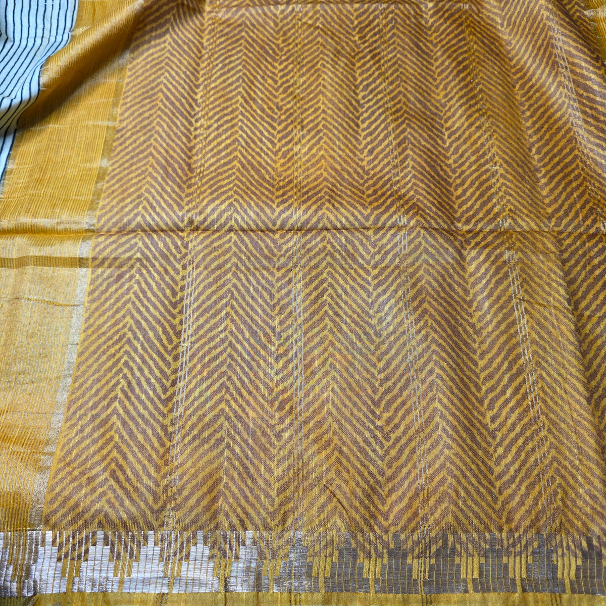 Sunshine Yellow - Linen Cotton saree in lines and Checks pattern