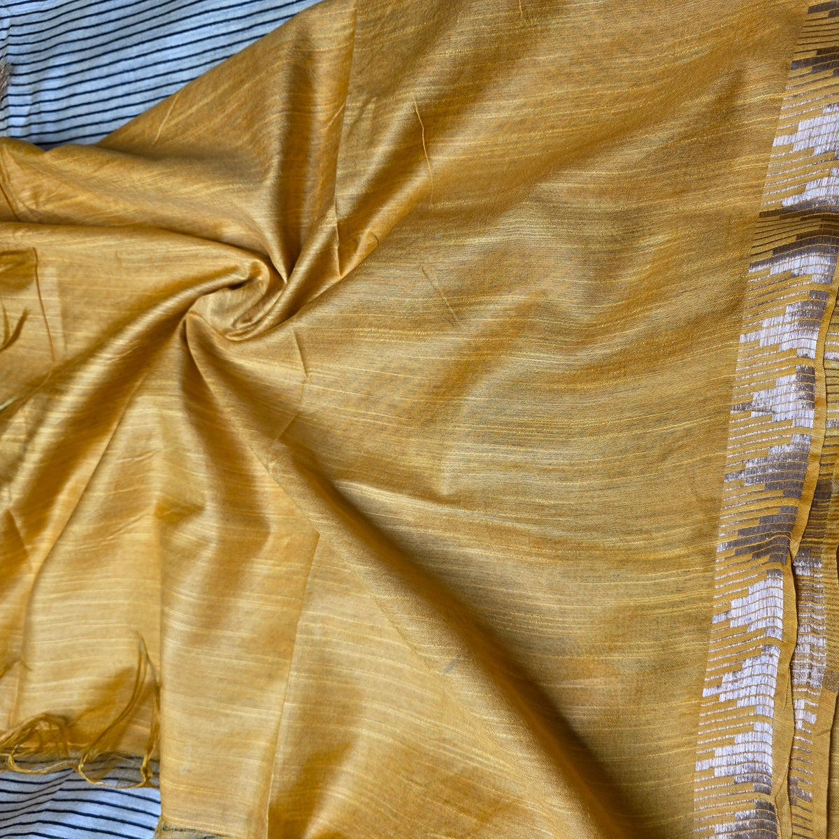 Sunshine Yellow - Linen Cotton saree in lines and Checks pattern