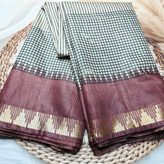 Chocolate brown - Linen Cotton in lines and checks pattern