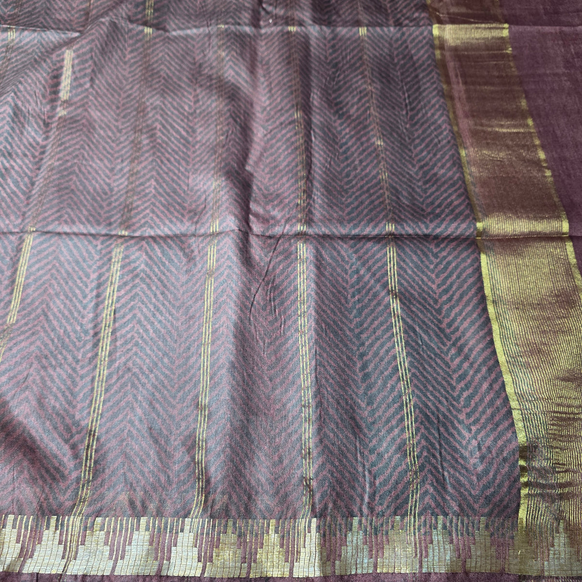 Chocolate brown - Linen Cotton in lines and checks pattern