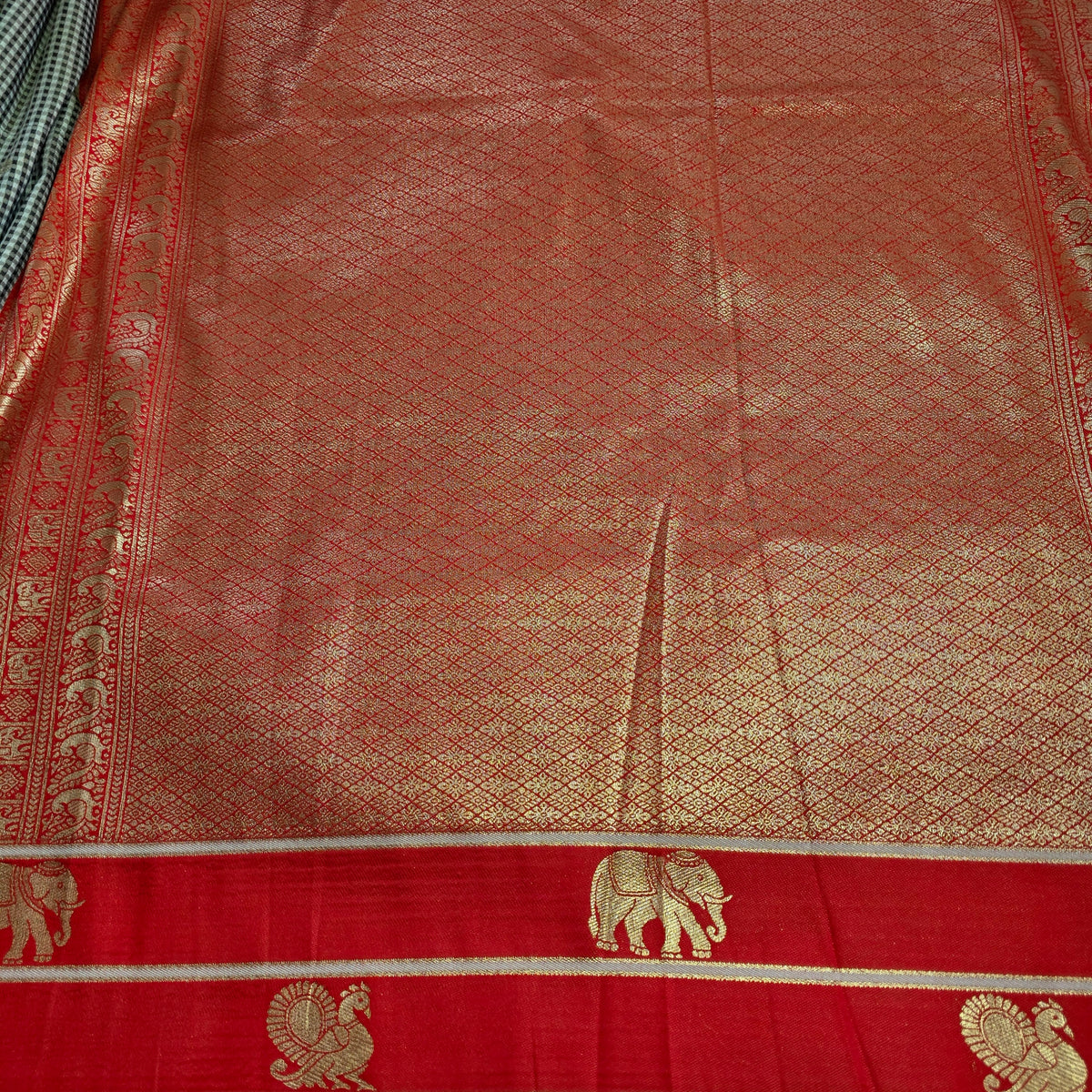Soft Kanchi Silk - Red and Black checkered saree