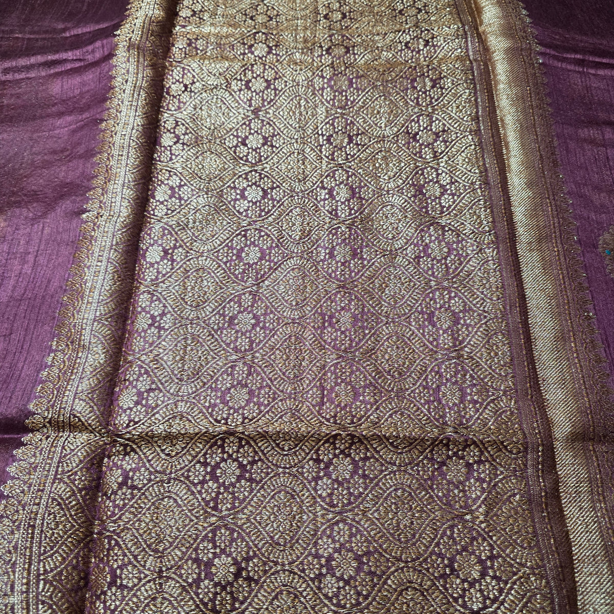 Pure Handloom Matka Silk - Winish brown with yellow contrast