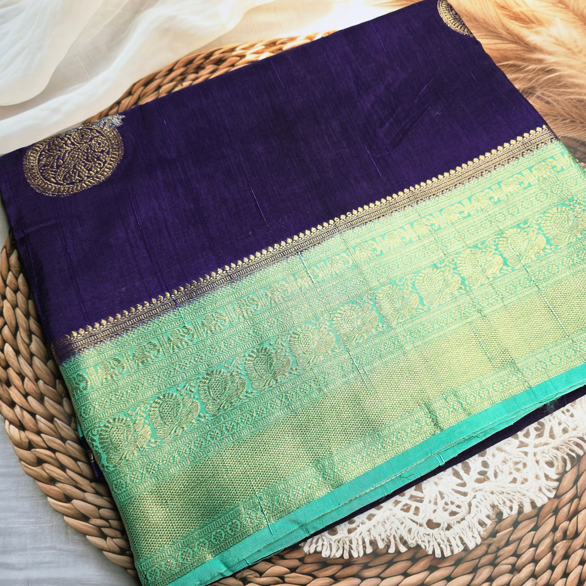 Pure Dola Viscose - Navy Blue with Sea Green