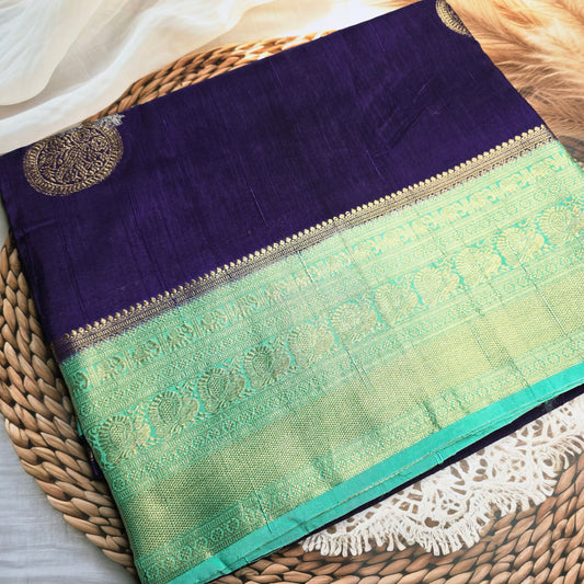 Pure Dola Viscose - Navy Blue with Sea Green