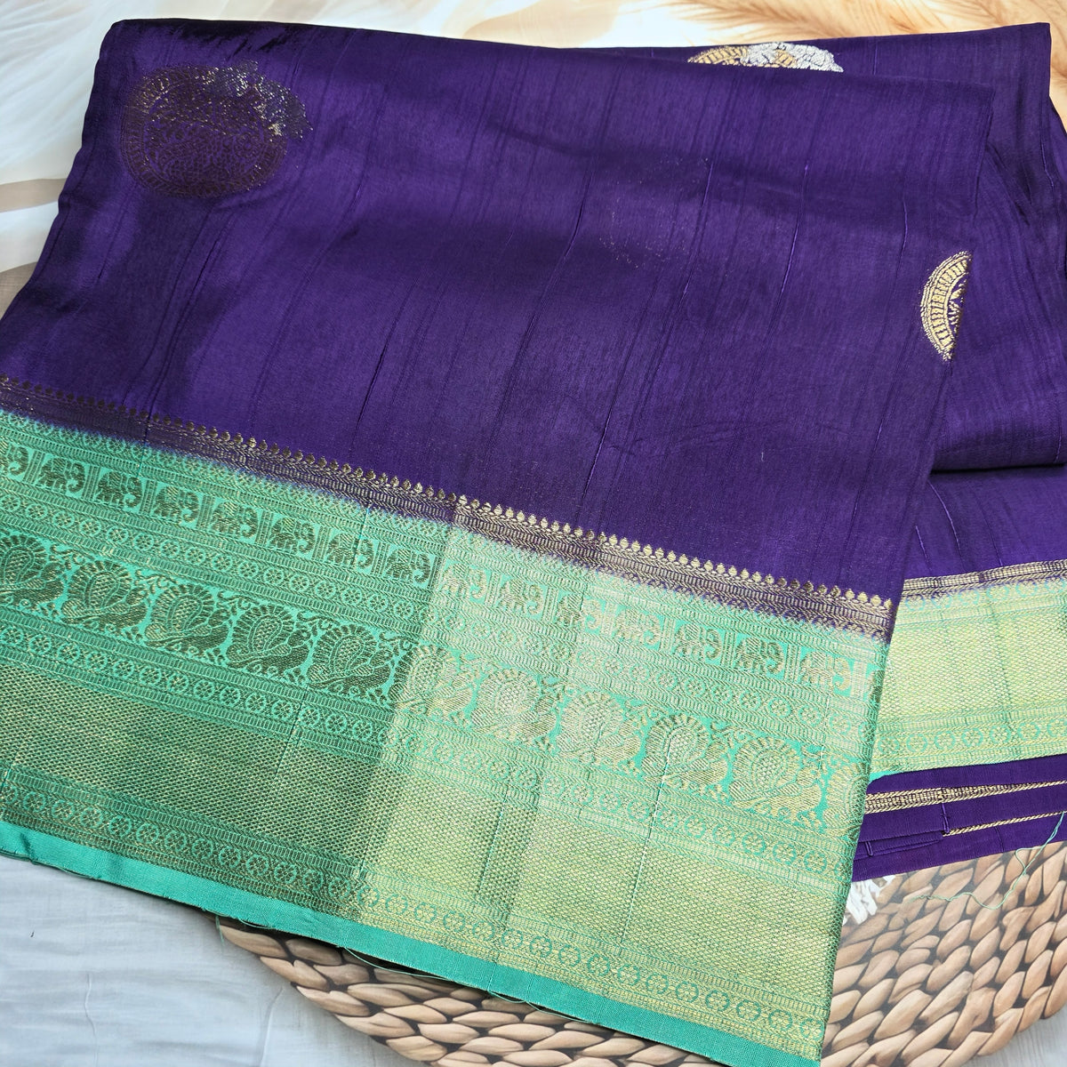 Pure Dola Viscose - Navy Blue with Sea Green
