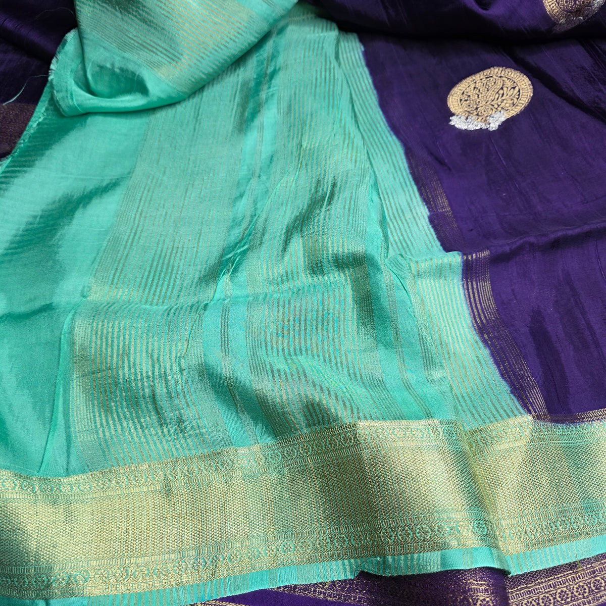 Pure Dola Viscose - Navy Blue with Sea Green