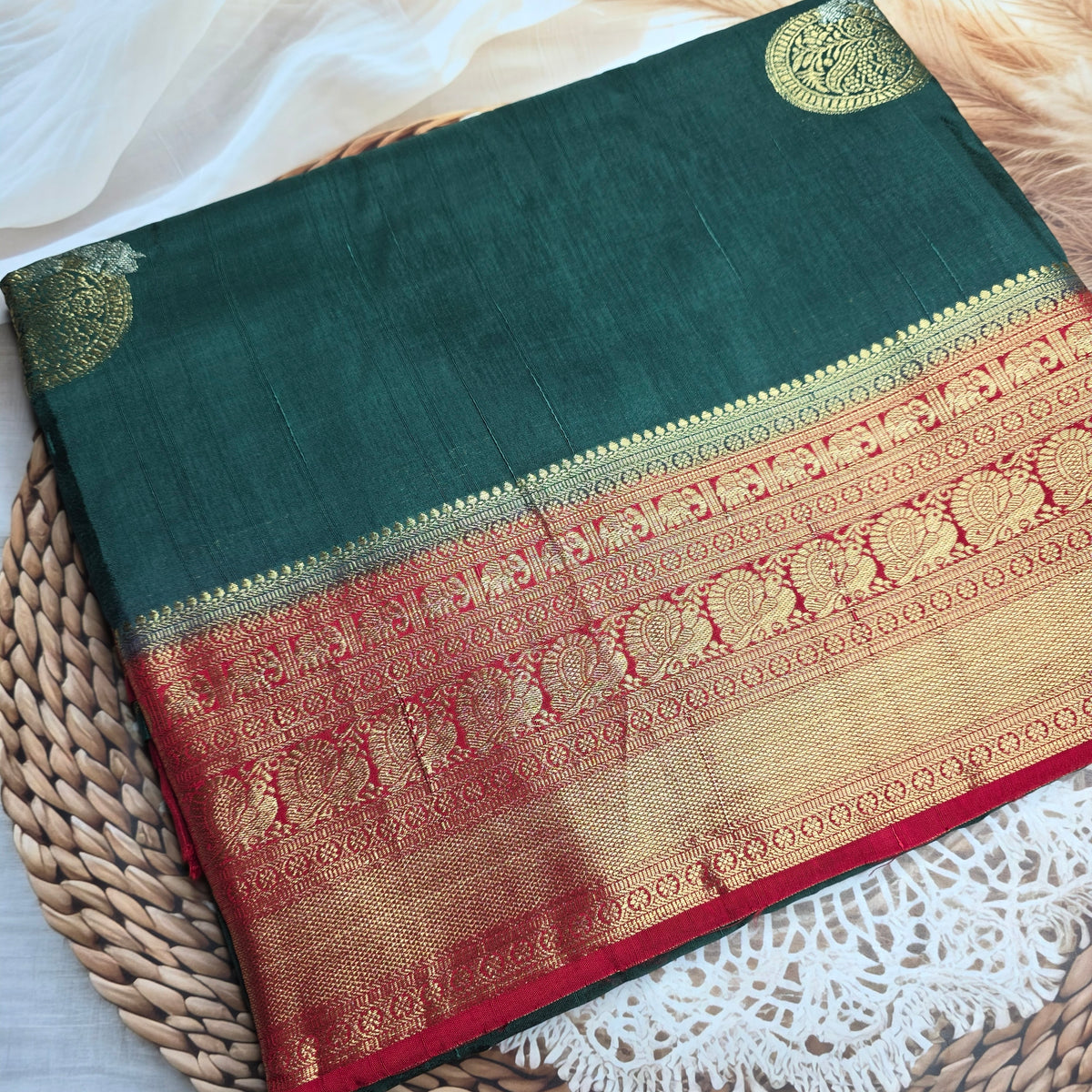 Pure Dola Viscose - Green with Red