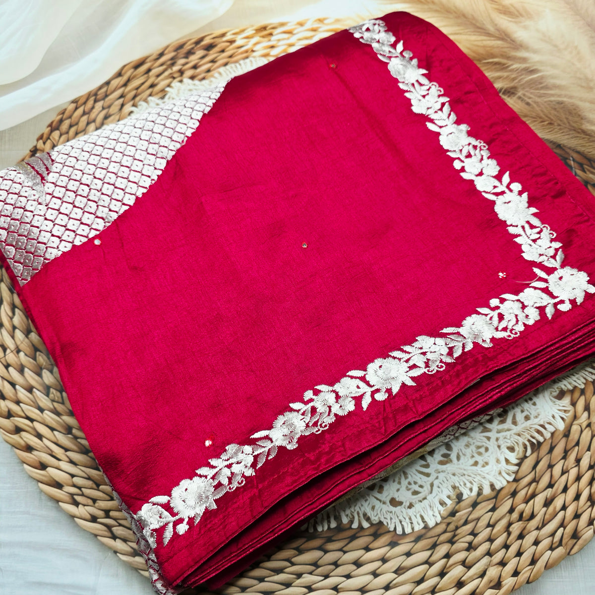 Pure Raw Silk Saree - Vibrant Magenta
