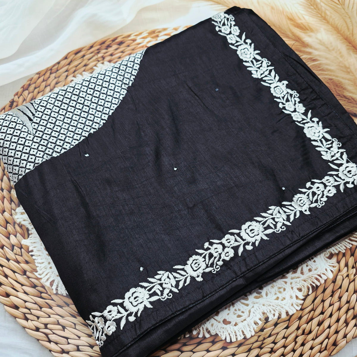 Pure Raw Silk Saree - Black