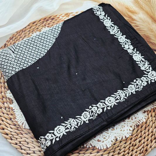 Pure Raw Silk Saree - Black