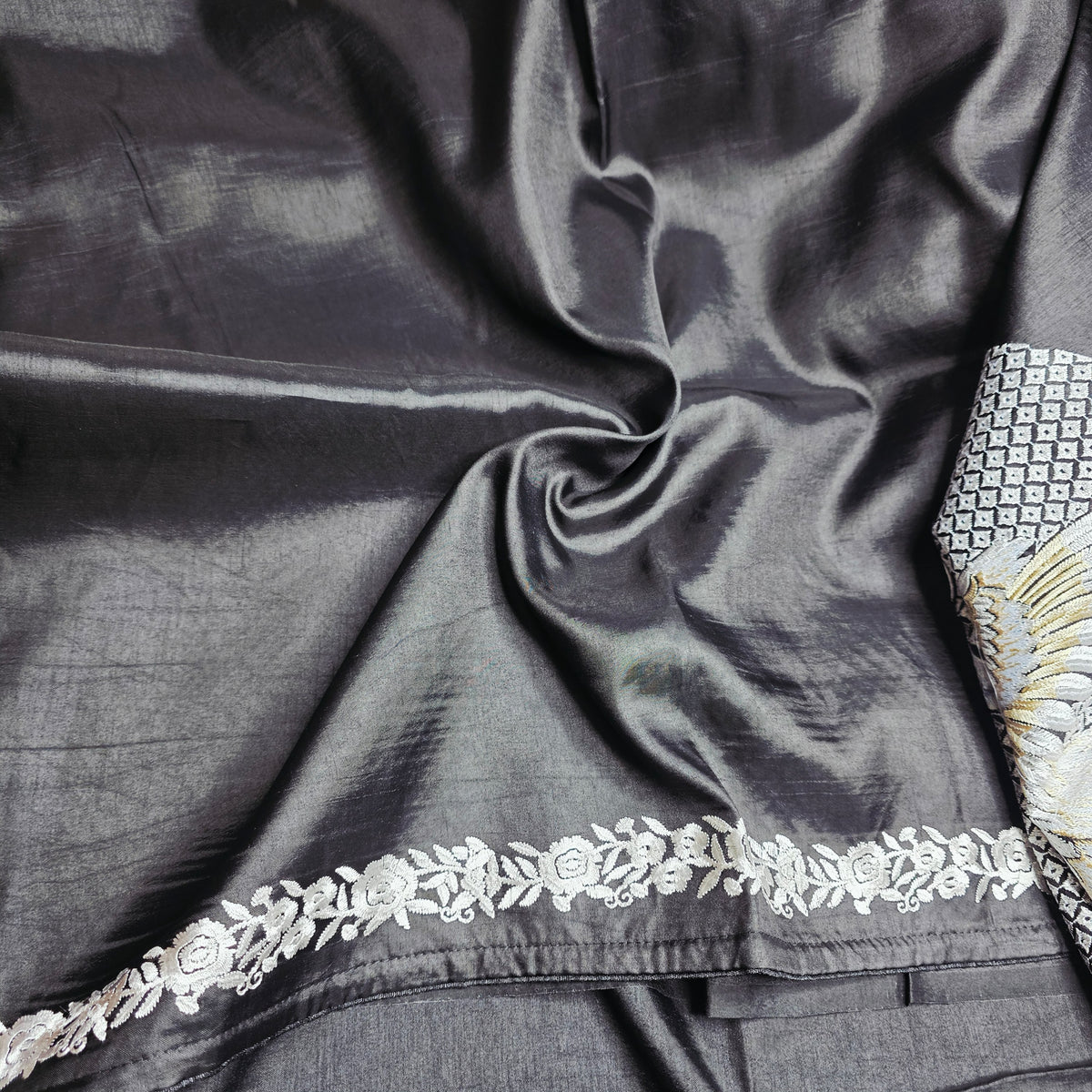 Pure Raw Silk Saree - Black
