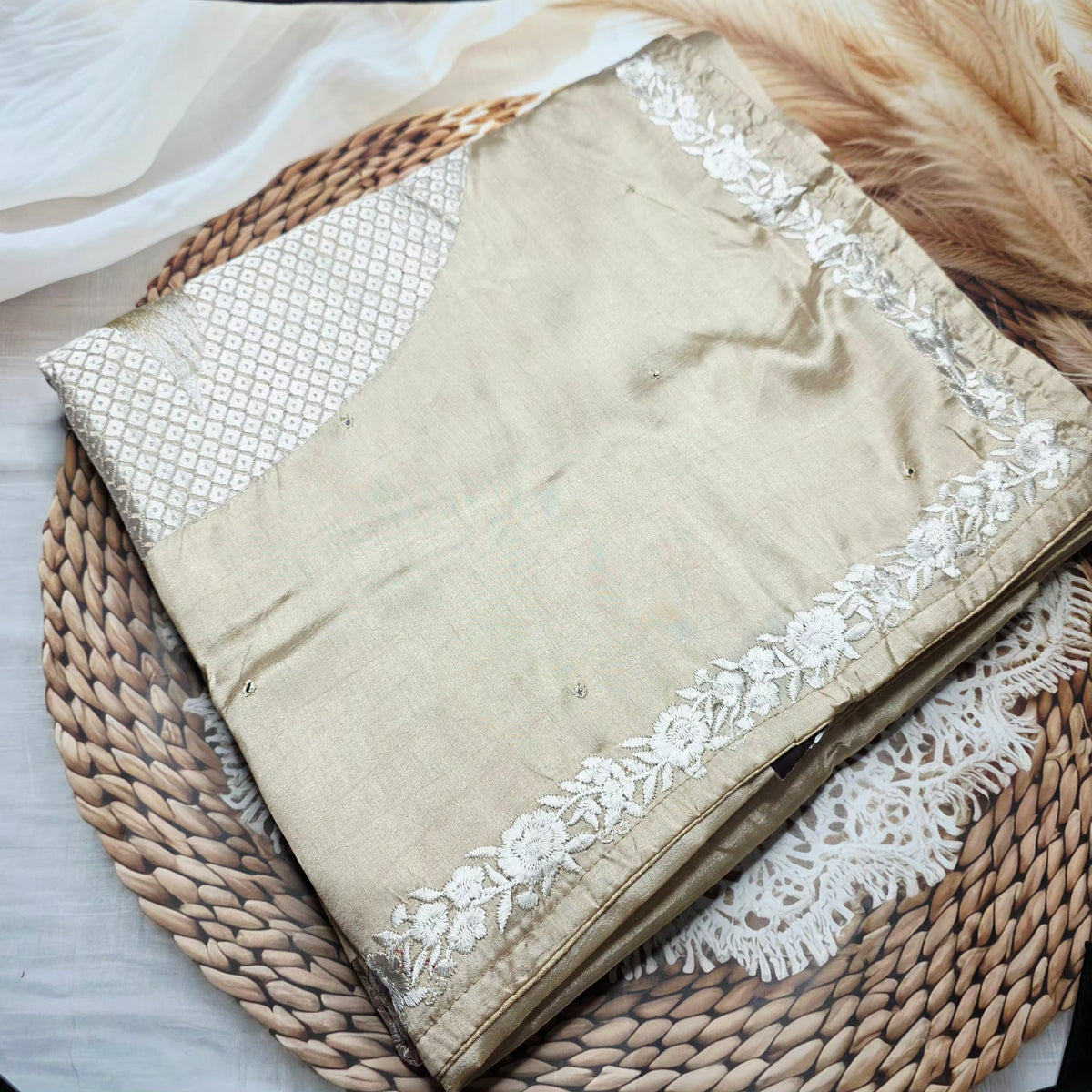 Pure Raw Silk Saree - Champagne Gold