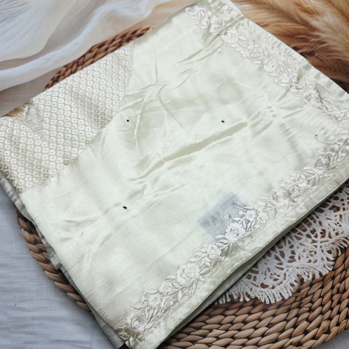 Pure Raw Silk Saree - Pearl White