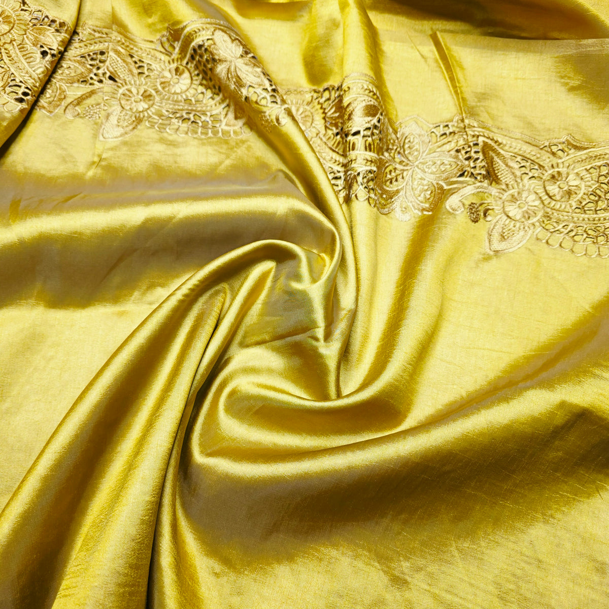 Pure Raw Silk - Machine embroidery with scallop cut work - Amber