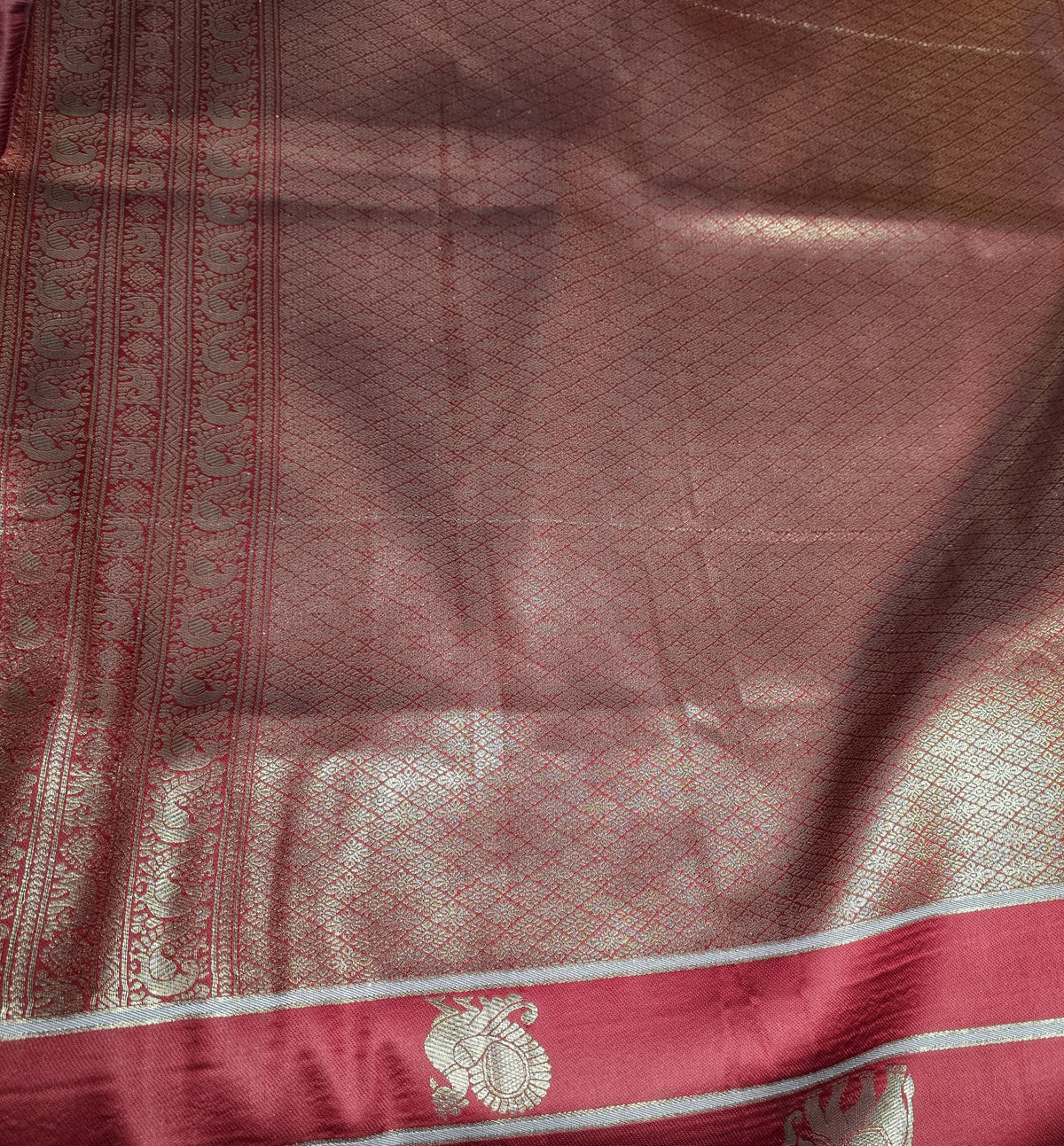 Soft Kanchi Silk - Red and Black checkered saree