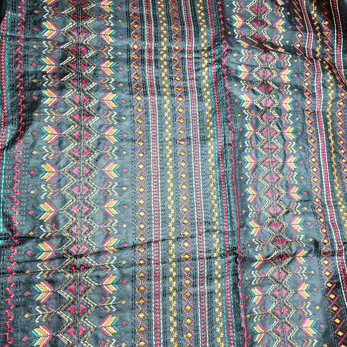Pure Raw Silk - Katha work - Black
