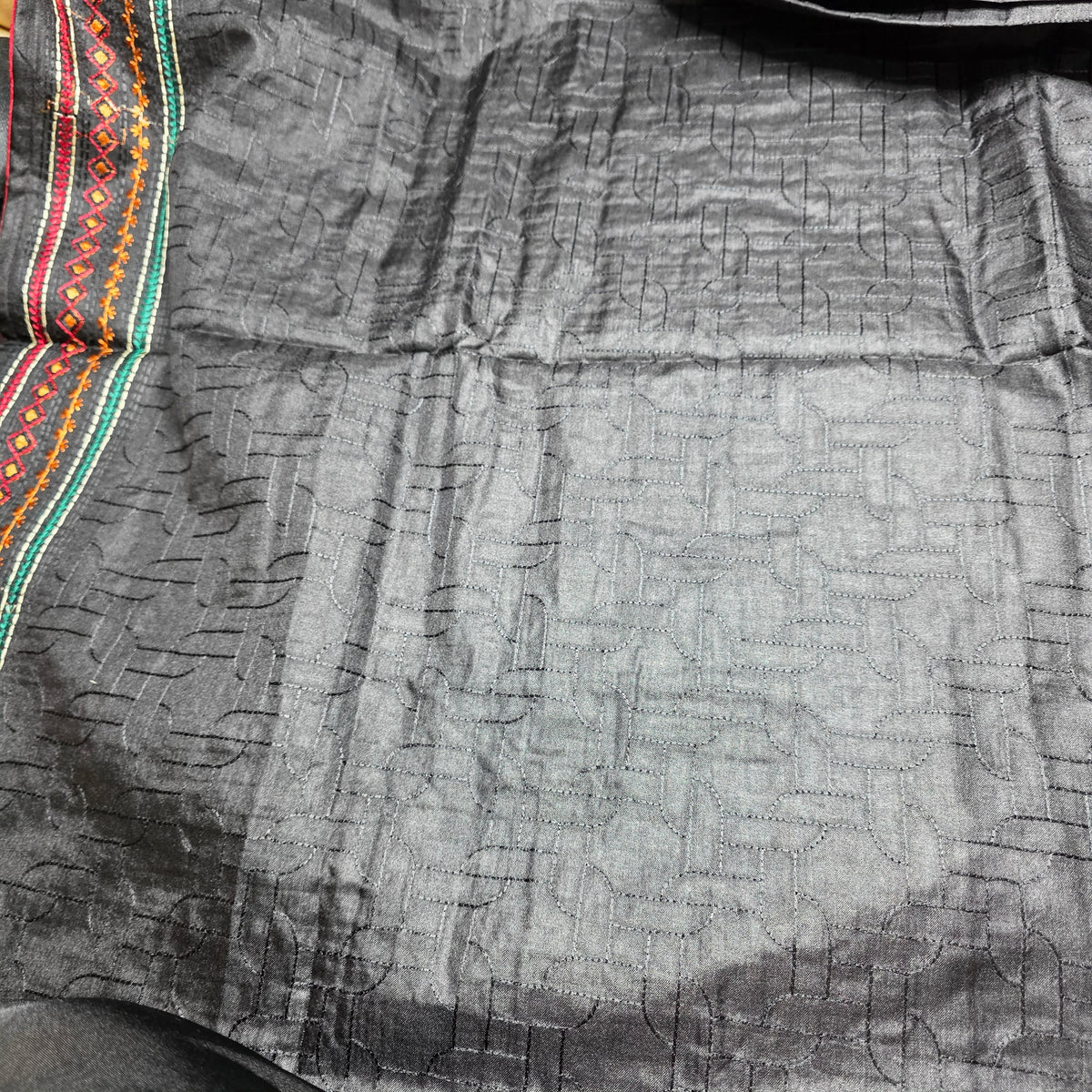 Pure Raw Silk - Katha work - Black
