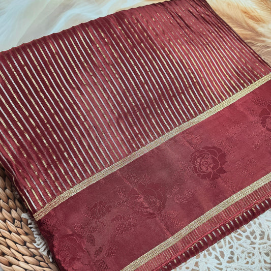 Pure Viscose - With Gold and Silver Stripes in Chocolate Brown