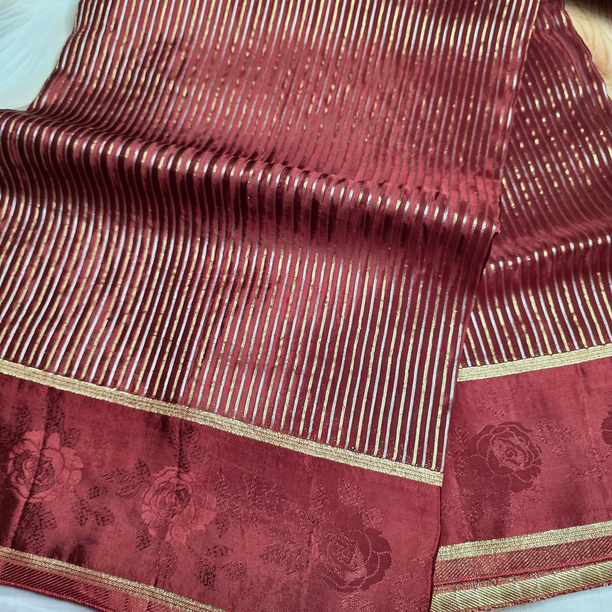 Pure Viscose - With Gold and Silver Stripes in Chocolate Brown