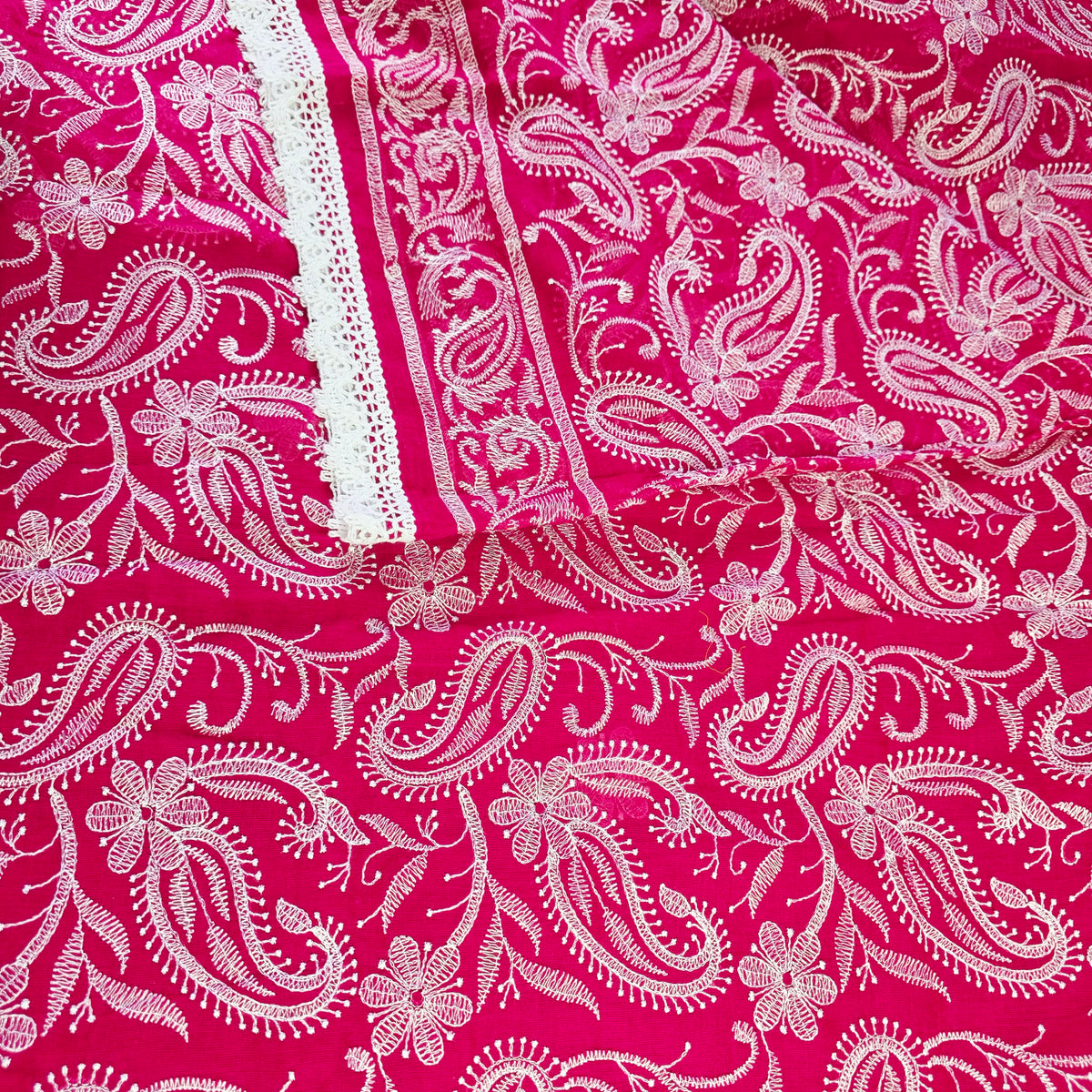 Pure Mul Cotton Chikankari sareen- Dark Pink