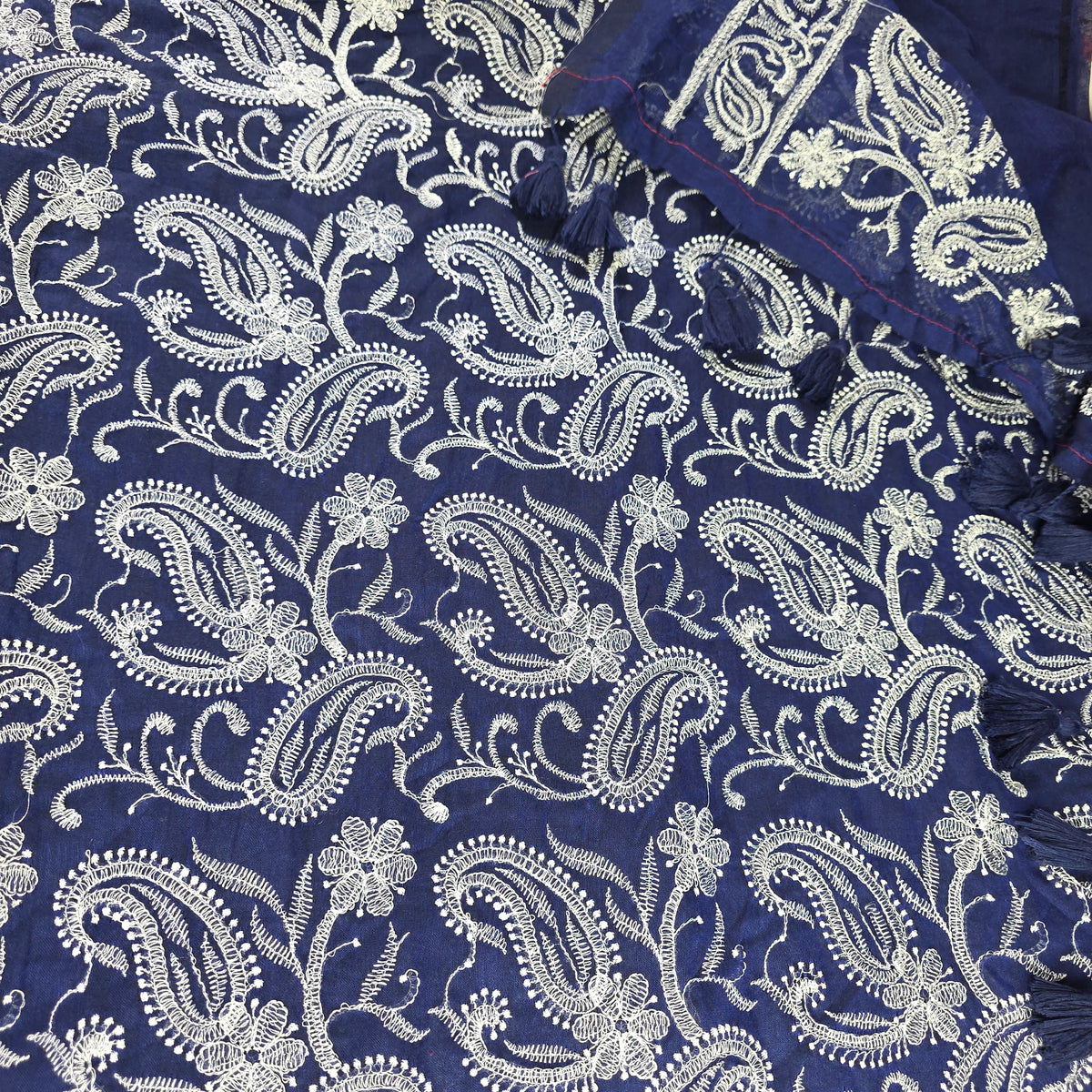 Pure Mul Cotton Chikankari - Navy Blue