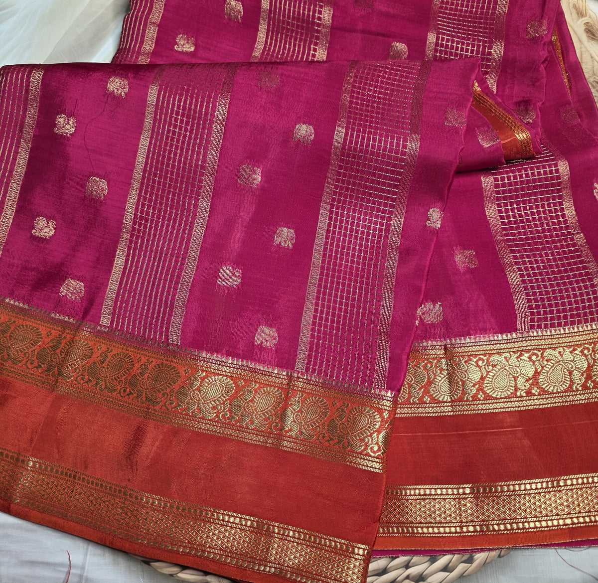 Pure Viscose Silk - Pink and Orange
