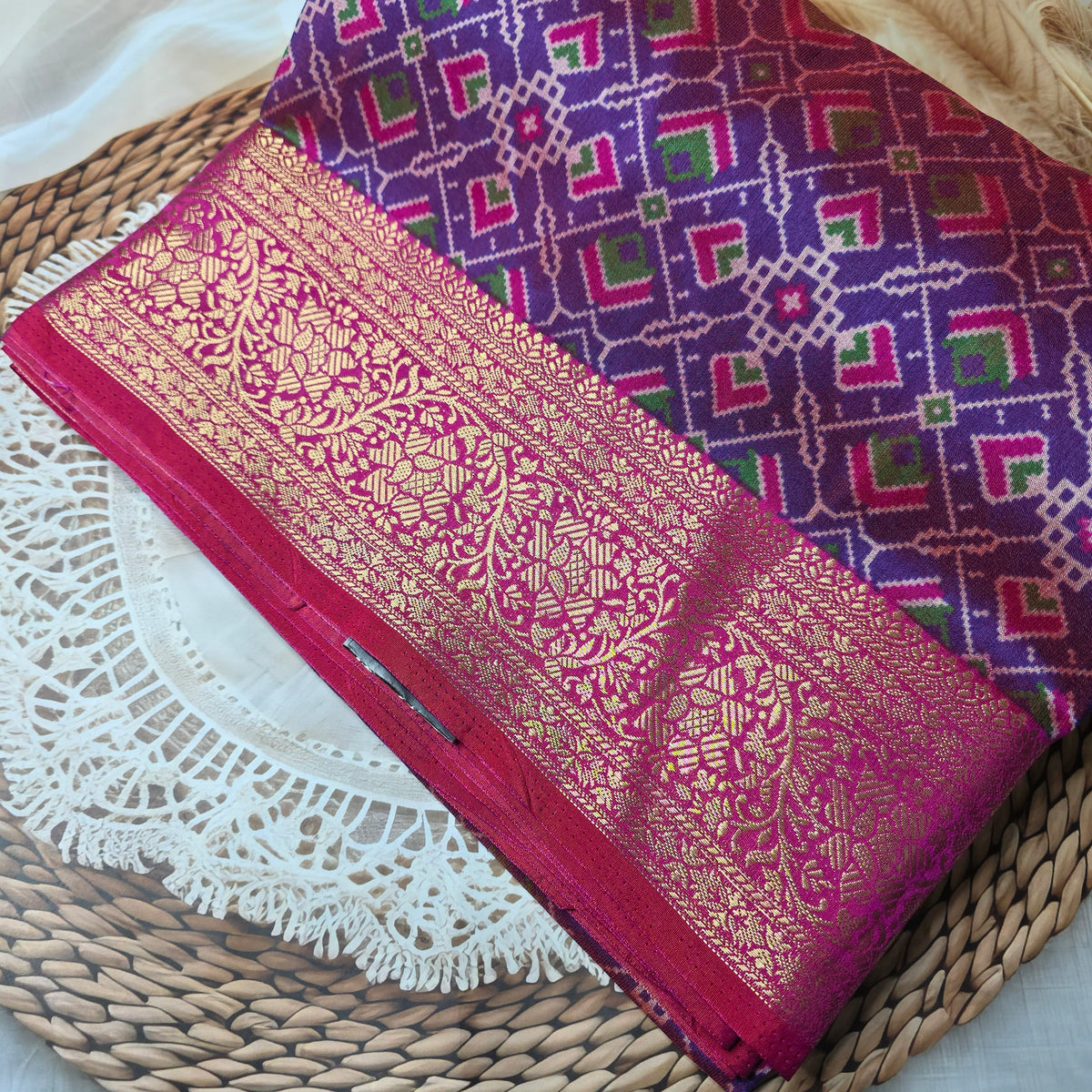 Patola Silk Saree - Blue Shade
