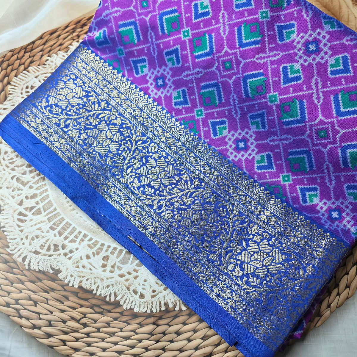 Patola Silk Saree - Blue Shade