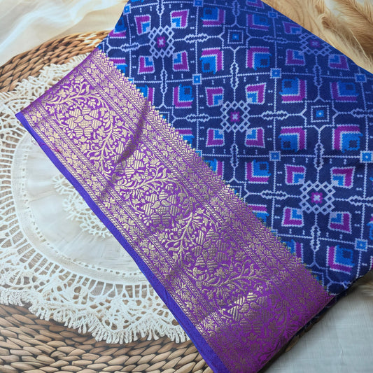 Patola Silk Saree - Blue Shade