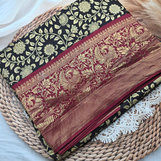 Premium Dola Crepe with Kanchi Boarder - Kalamkari Print