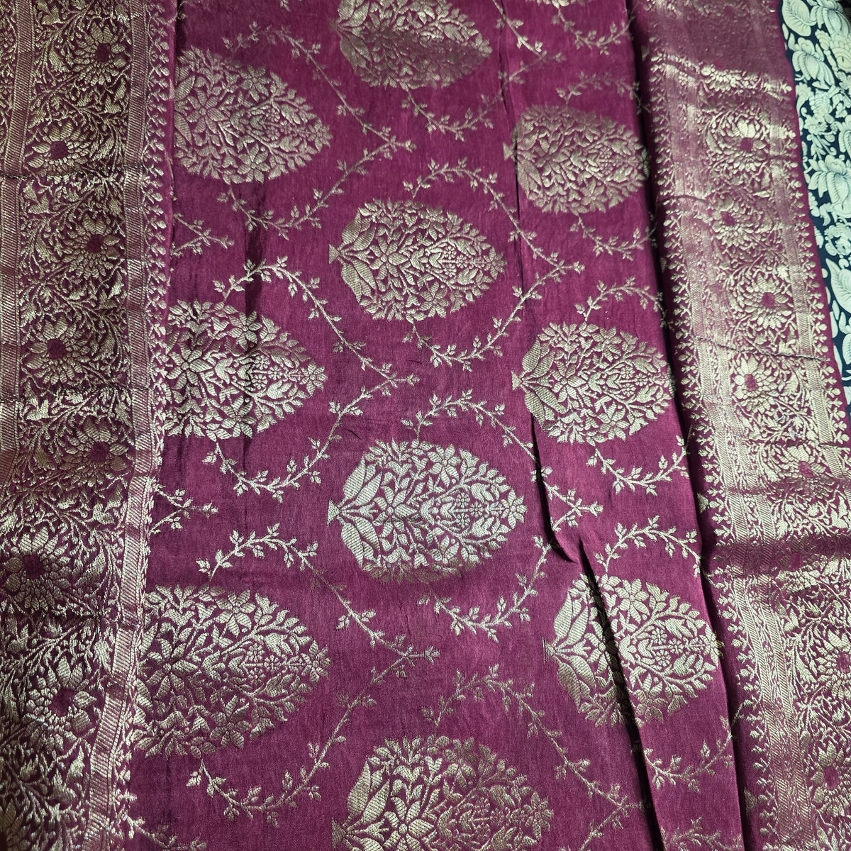 Premium Dola Crepe with Kanchi Boarder - Kalamkari Print