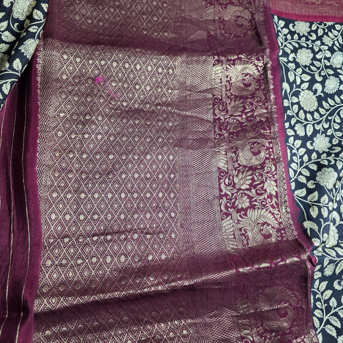 Premium Dola Crepe with Kanchi Boarder - Kalamkari Print