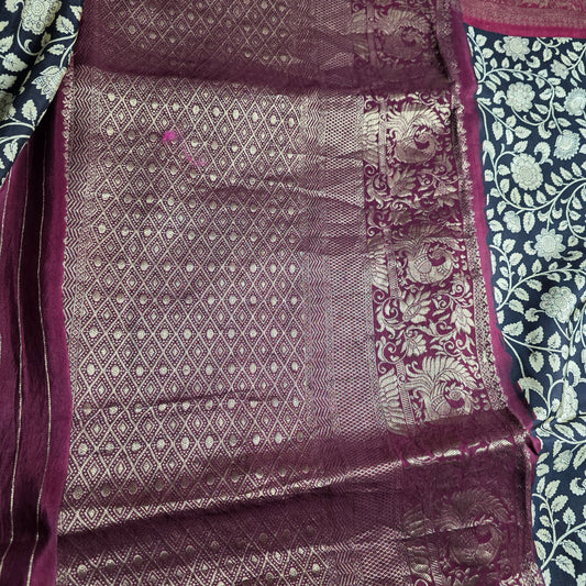 Premium Dola Crepe with Kanchi Boarder - Kalamkari Print